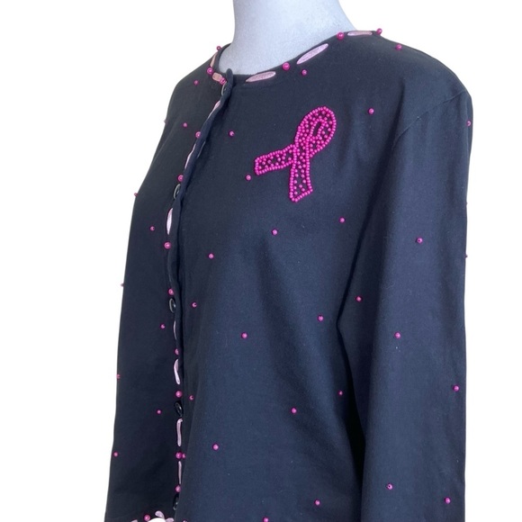 Michael Simon Event Breast Cancer Awareness Women's Black Cardigan Pink Ribbon L - Picture 5 of 16